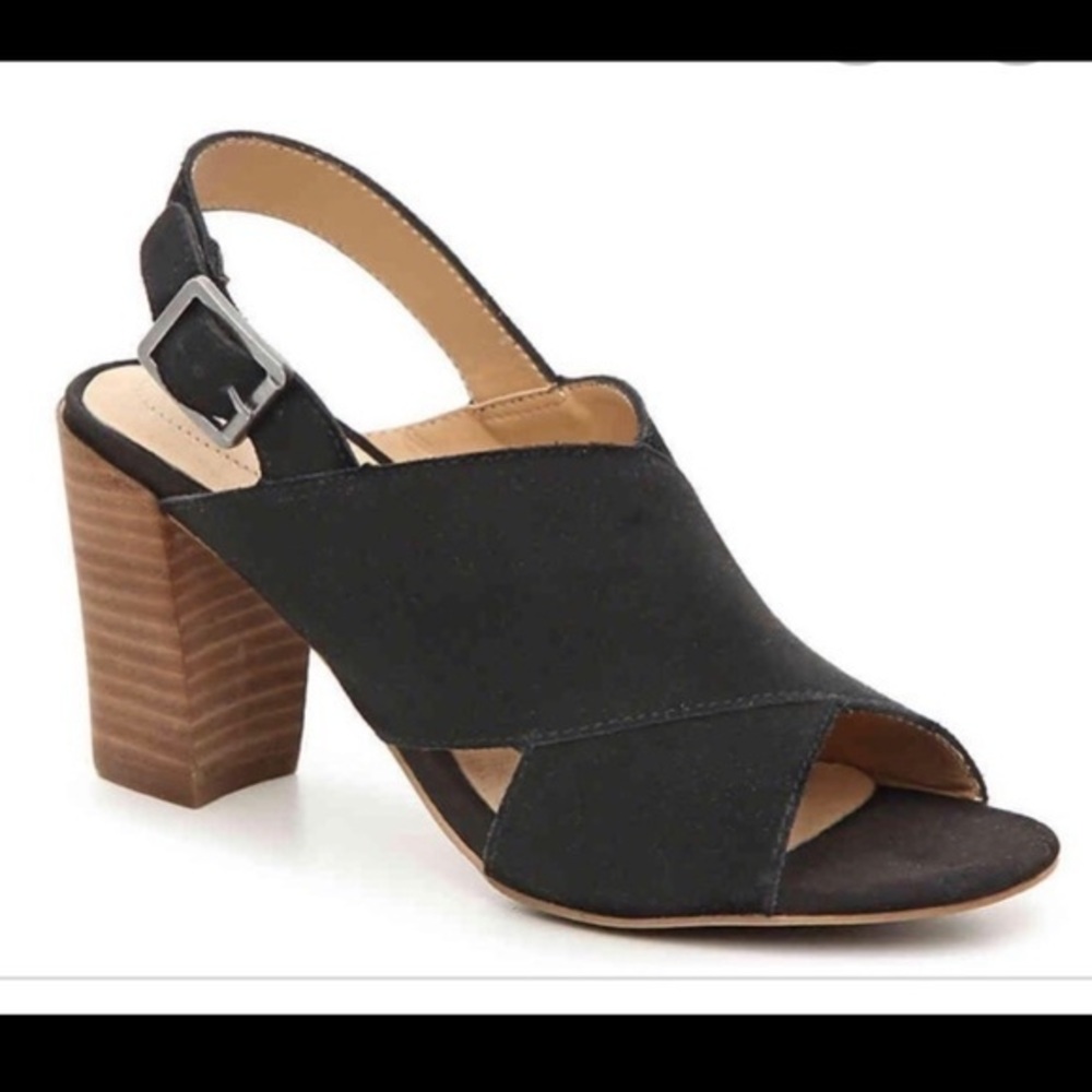 Adam Tucker Maya Heeled Slingback Sandal Black Suede size 6